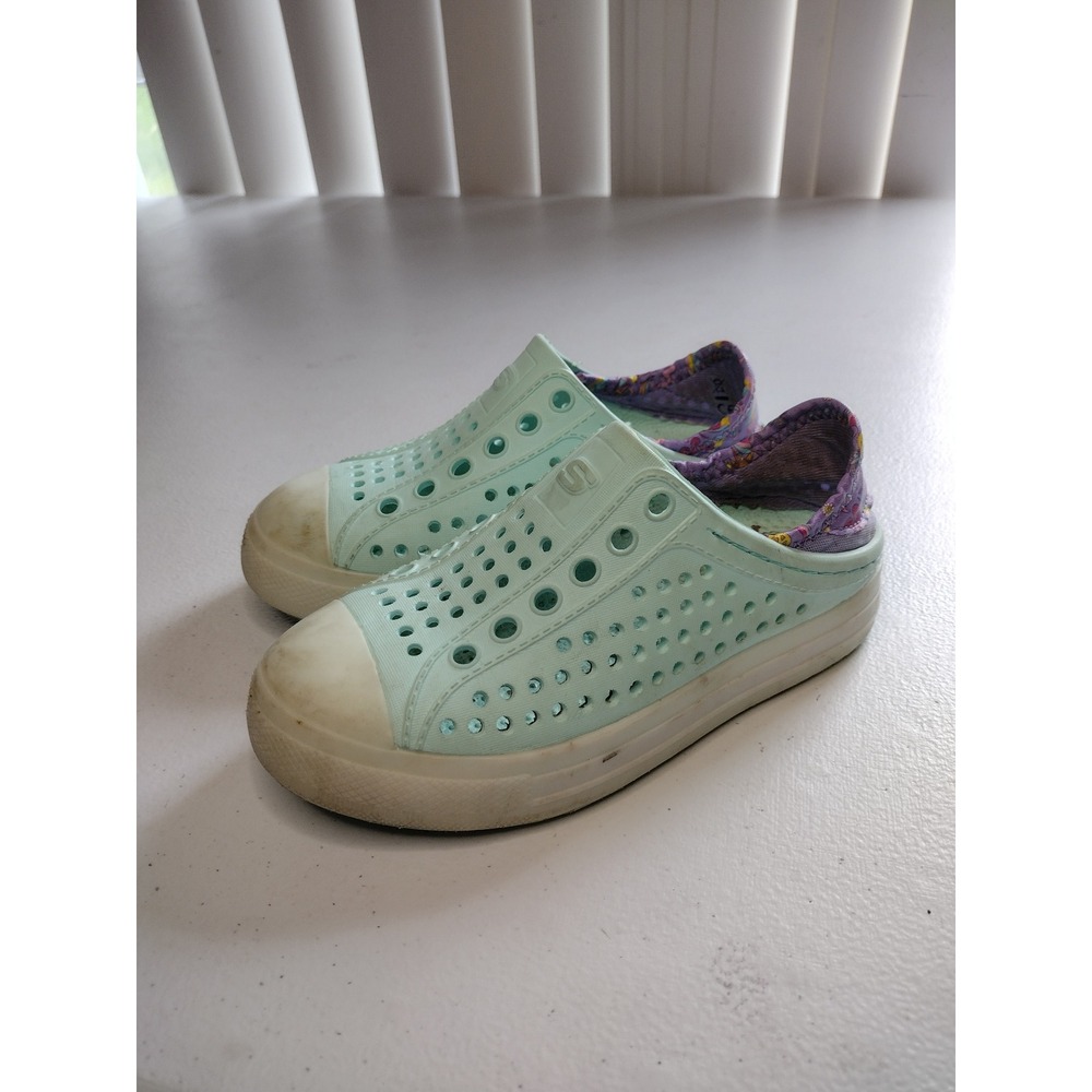 Skechers Foamies Kids Light Up Mint Green Unicorn Slip On‎ Clog Shoes Size 11